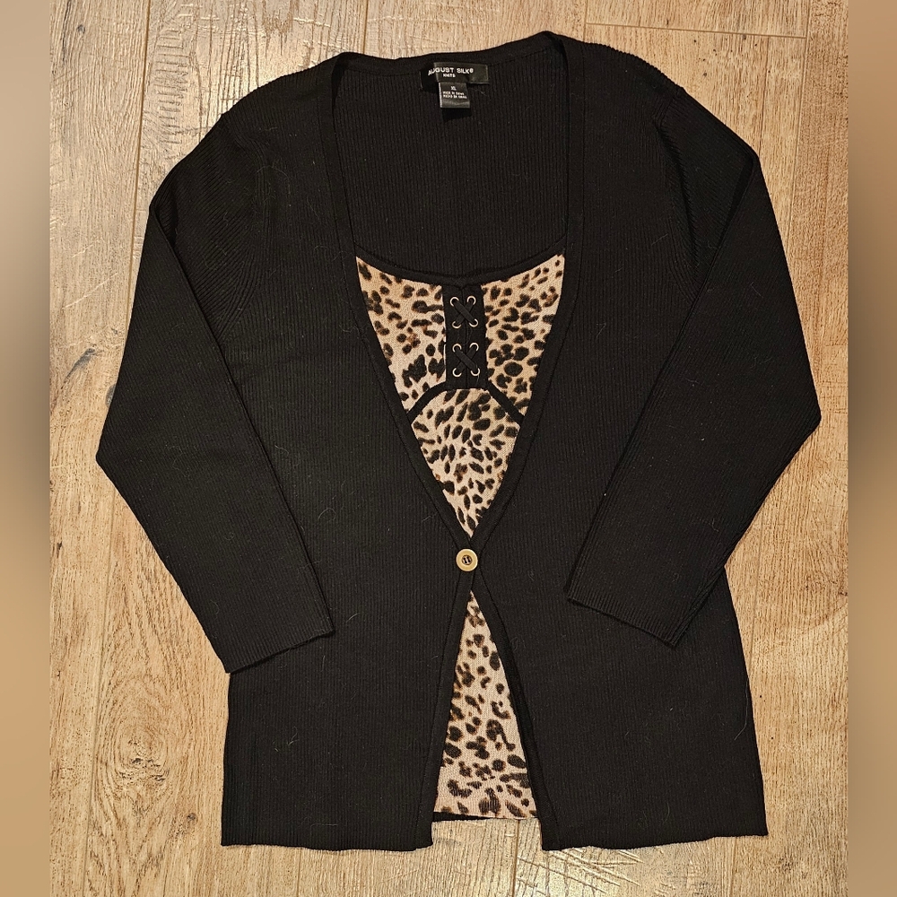 August Silk Leopard Sweater Size XL
